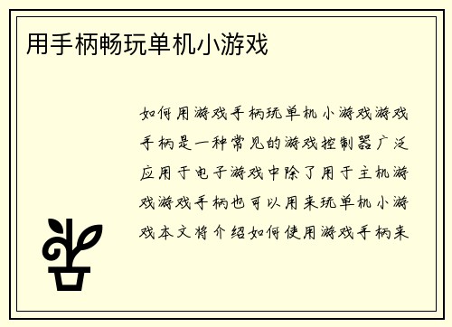 用手柄畅玩单机小游戏 用手柄畅玩单机小游戏